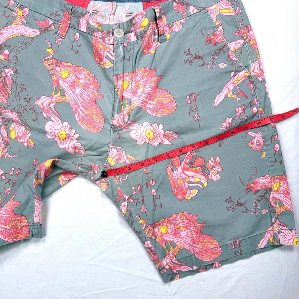 Zara Man Floral Shorts Men's 36 Gray Pink Flat Front Casual Summer - Picture 7 of 9